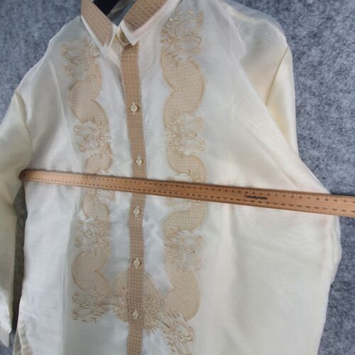 Barong Tagalog Shirt Large Beige Cream Long Sleeve Double Collared NEW 9020 - Bild 3 von 11