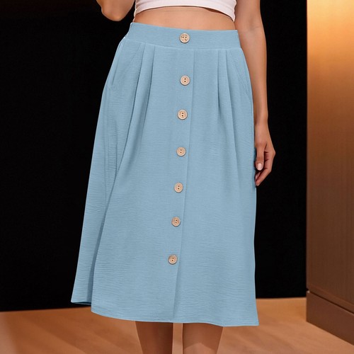 Vintage Flared A-Line Skirt for Women Elastic Waist Pocketed Midi Skirt - Picture 12 of 33