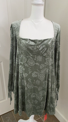 NWT Cider Green Velvet Long Sleeve Dress Plus Size 3XL XXXL Floral Romantic  | eBay
