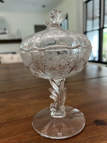 Vintage Fostoria Meadow Rose Etch Baroque Jelly Dish Compote - Picture 7 of 12