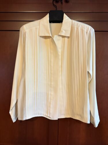 Vintage 1980's Ivory Blouse 100% Silk ~ Anne Klein ll ~ Oversized 2 Petite