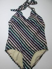 Kona Sol Womens Size XL One Piece Swimsuit Black Multi Wireless Lined Halter