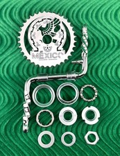 4 1/2" TWISTED 1 PIECE CHROME BICYCLE CRANK W/ MEXICO TEAM CLUB SPROCKET & B.B