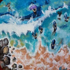 California Beach Art – Surfboarder in La Jolla, Original Acrylic Painting