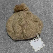 Shiraleah Myla Knit Beret Hat Women's One Size Beige Fluffy Pompom 100% Acrylic