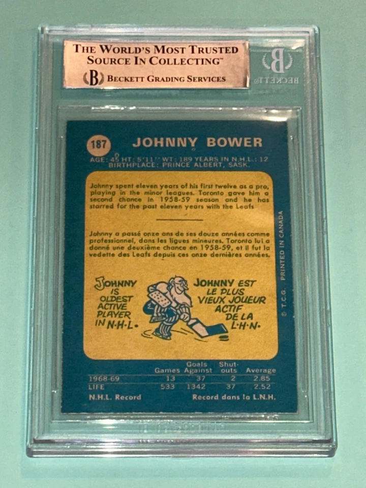 JOHNNY BOWER Signed 1969-70 O-PEE-CHEE Card #187 Beckett BAS - Image 2 of 2