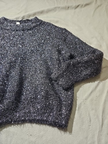 H&M Sweater Womens Medium Purple Metallic Sparkle Knit Oversized Shimmer - Picture 5 of 11