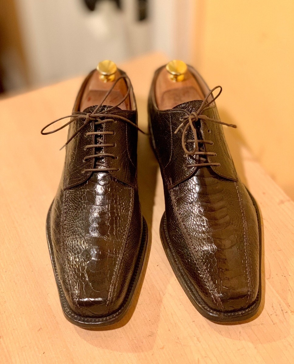 Romano Martegani Brown Hand Made Ostrich Shoes Size 8.5  display picture 3
