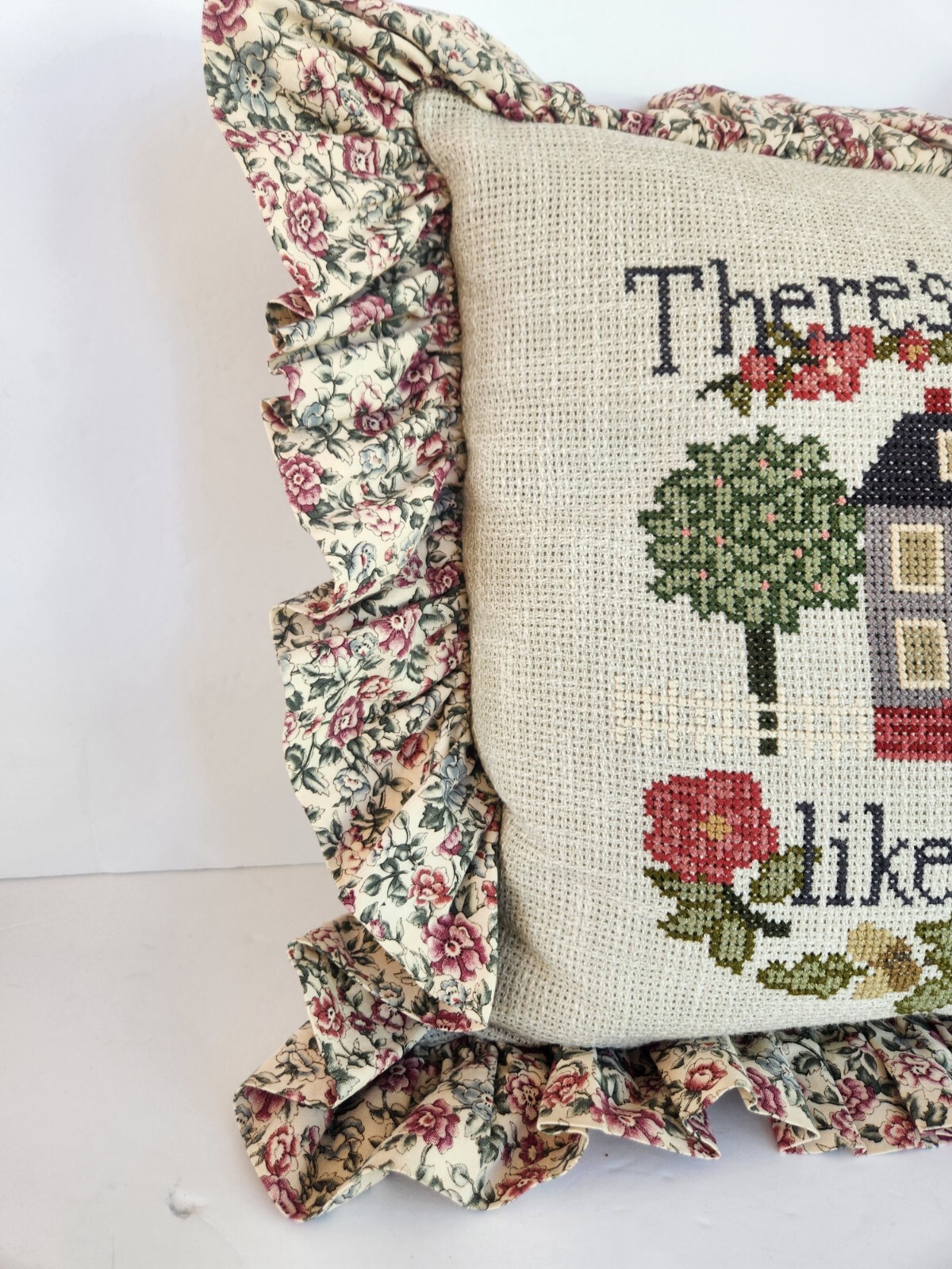 MINT Vintage Needlepoint Cross Stitch Throw Pillow Cottage Core Home Sweet Home eBay
