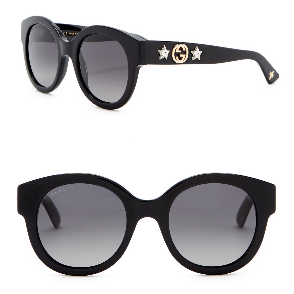 GUCCI Polarized Round Frame Acetate Sunglasses with Stars in