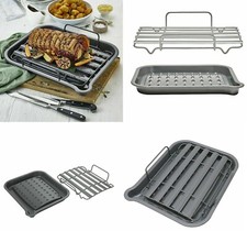 Heavy Duty Non Stick Roasting Pan Stainless Steel Rack Oven Safe Double Coated