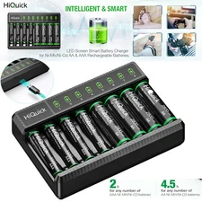 HiQuick LCD AA AAA Ni-MH Battery Charger + 4x AA & 4x AAA Rechargeable Batteries