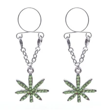 420 Leaf 1Pair Nipple Fake Piercing Rings Stainless Steel Clip On
