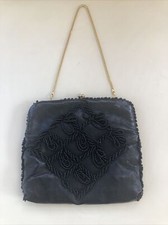 Vintage Walborg Hand Beaded Black Evening Bag Flapper Art Deco Hong Kong