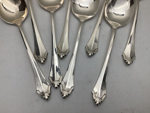 Set 8 Oneida Community Belcourt Silverplate Soup Spoons Tablespoons - Picture 2 of 7