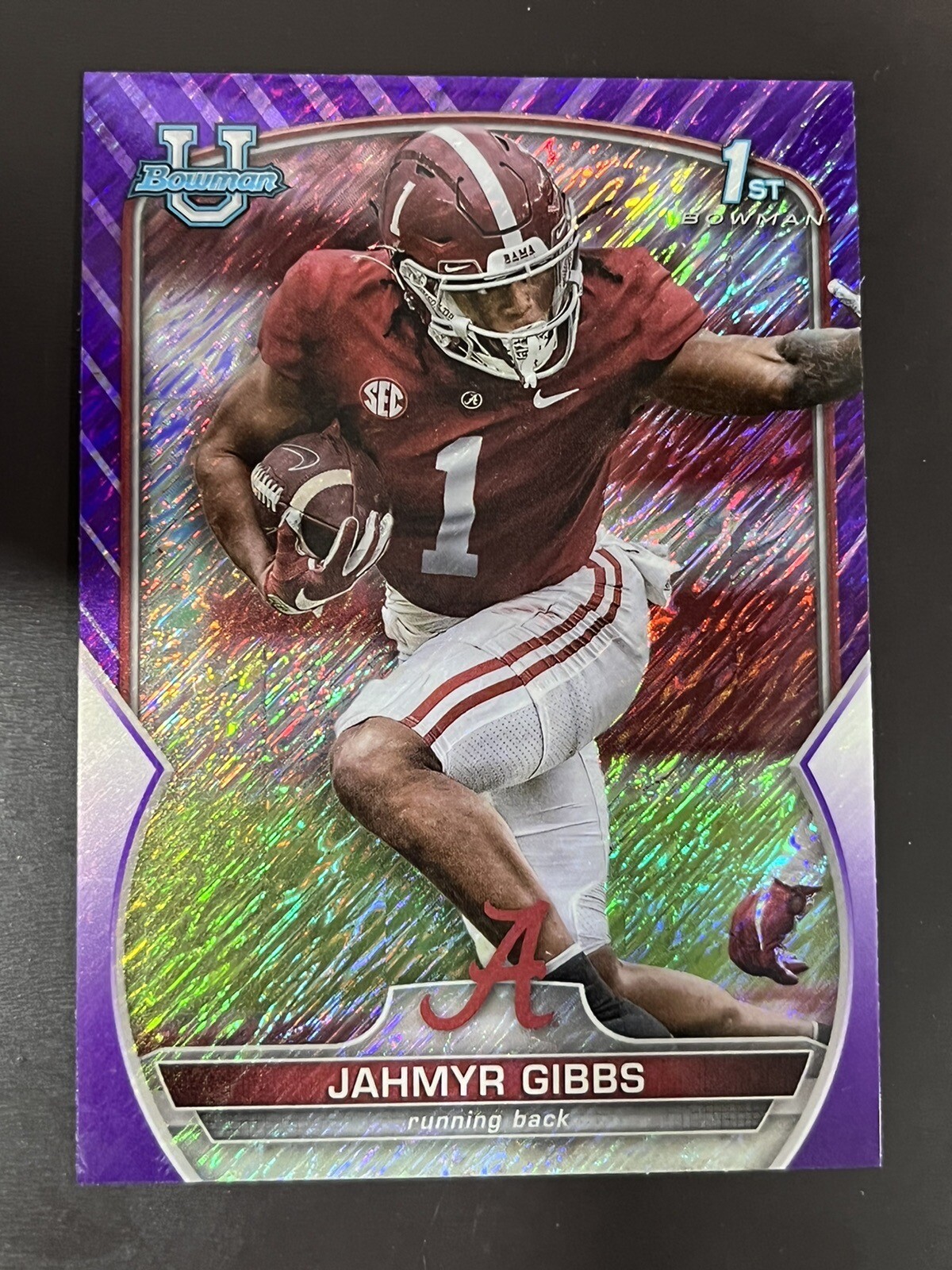 2022 Bowman U Chrome Jahmyr Gibbs 1st Purple Shimmer Refractor #82