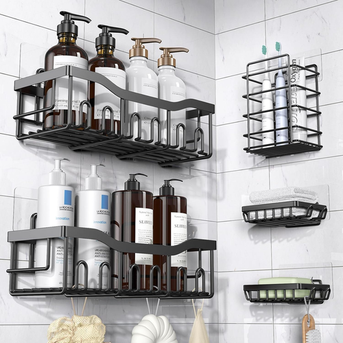 Adhesive Shower Caddy, 5 Pack Rustproof Stainless Steel Bath Organizers with Lar