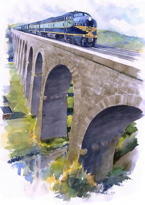 Erie RR #833 Streamliner on Starrucca Viaduct Penna. James Mann Train Art Prints