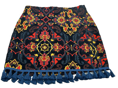 Zara tapestry Morrocan carpet bag motif A line fringe hem womens sz S