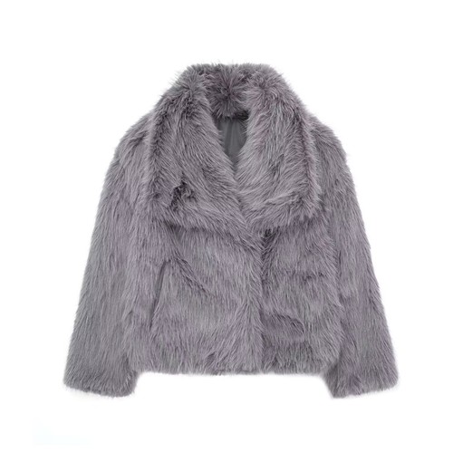 Womens Winter Warm Faux Fur Crew Neck Long Sleeves Casual Short Coat Jacket - Bild 28 von 30