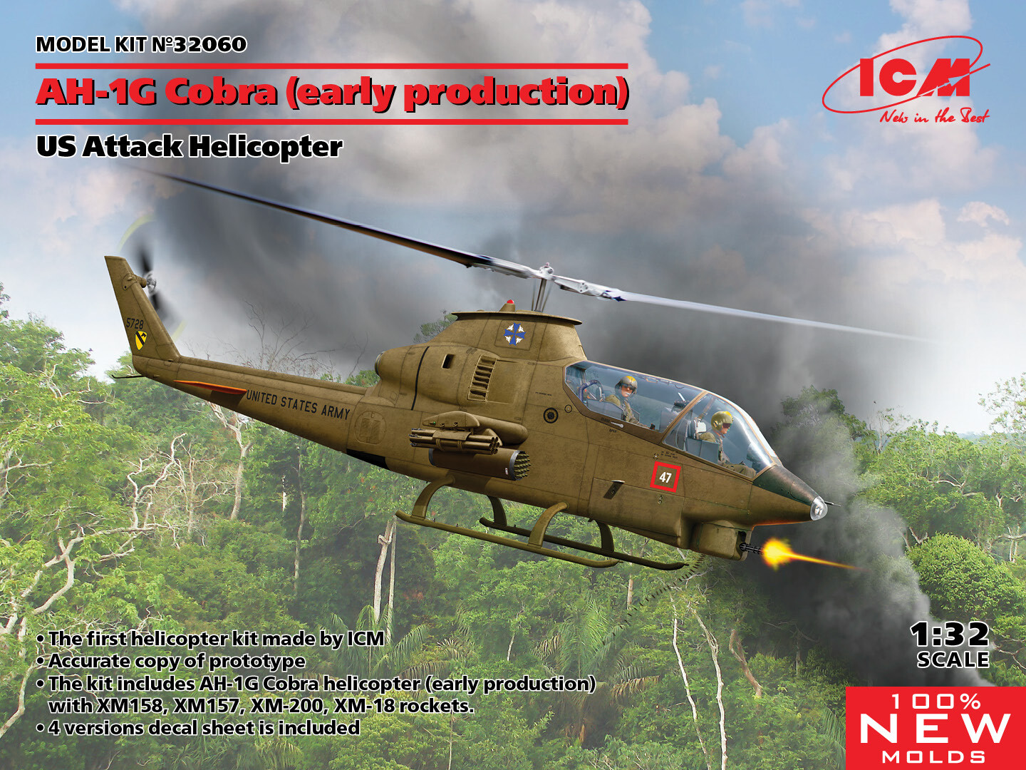AH-1G Cobra (Early Production) US Attack Helicopter (100% New Molds) 1:32 Kit