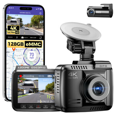 4K Dual Dash Camera ADAS WIFI GPS WDR Motion Detection G-sensor 128GB eMMC 1080P