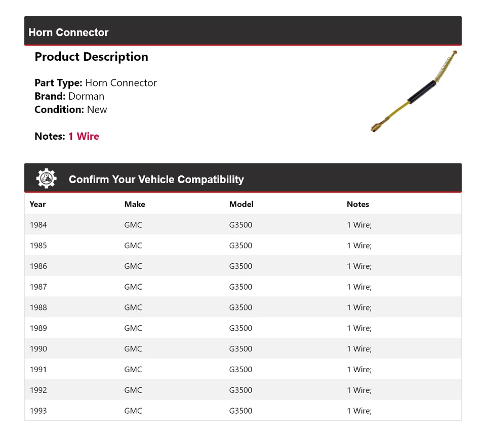 For 1984-1993 GMC G3500 Dorman Horn Connector 1985 1986 1987 1988 1989 1990 1991 - Image 2 of 4