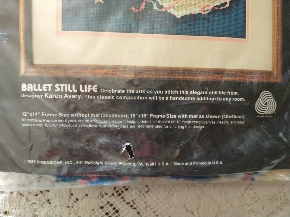 罕见复古 1985 年尺寸“Ballet Still Life”针绣套件 12x14 #2274 — 第 3/4 张图片