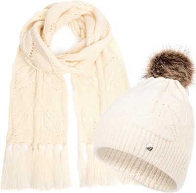 Damen Mütze Schal Set Winter Strickmütze Winterschal Fransen Warm Winter Beanie