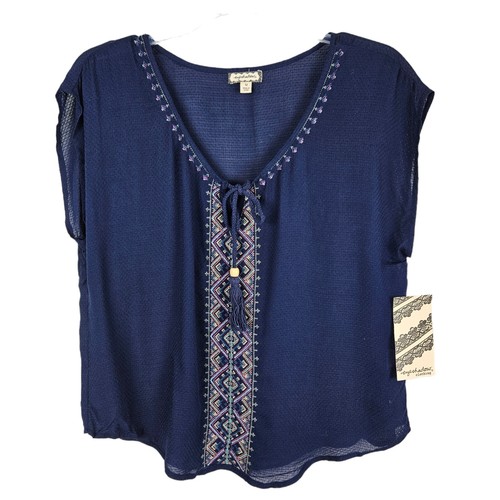 Eyeshadow Womens Medium Blue Sleeveless Boho Shirt NWT