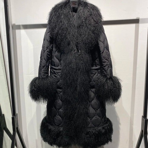Real Mongolia Sheep Fur Jacket Women Autumn Loose Long Trench Coat Overcoat - Bild 15 von 31