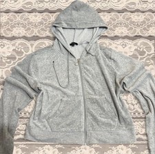 Gray Full Zip Hoodie Cotton Blend Women's Size L Hooded Drawstring