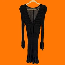 00's vintage black knit long sleeve bodycon y2k dress MEDIUM moda international