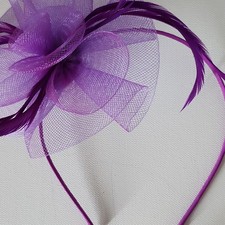 Purple Mesh Feather Fascinator Headpiece for Women Wedding Party Flower Theme