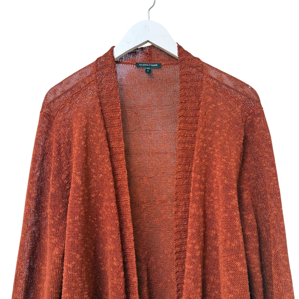 Chaqueta Cárdigan EILEEN FISHER Talla XL Mezcla de Lino Tejido Óxido Mujer Suéter Abierto Foto 3 de 4