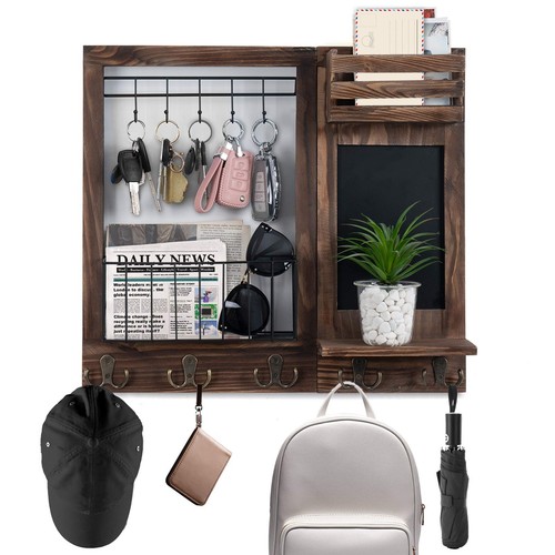 Key Holder for Wall, Mail Organizer Wall Mount with 5 Hooks and Shelf, Home D...