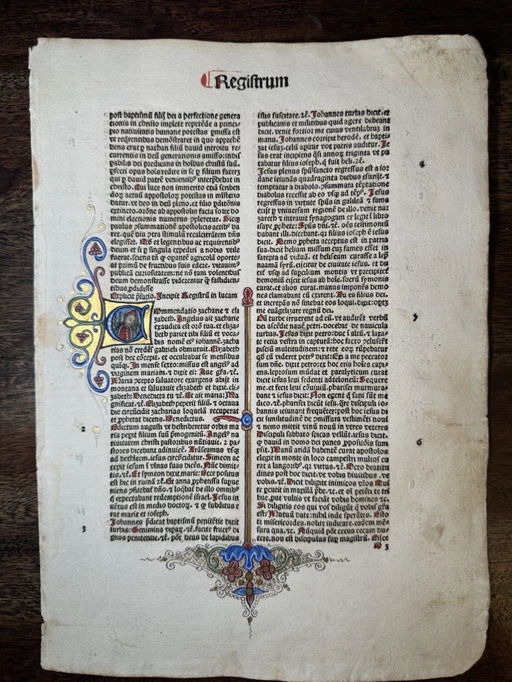 ОЧЕНЬ РЕДКИЙ 15-го века Incunable Bible лист Венеции, 1482 - Лука - с подсветкой - Изображение 2 из 4