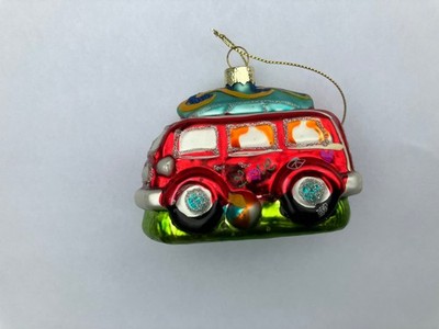 VW Bus Van Blown Glass Peace Love Christmas Ornament