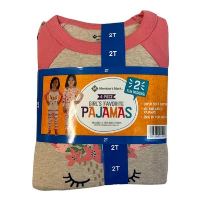 Member's Mark Girl's 4 Piece Long Sleeve & Legging Pajama Set (Woodland Deer,