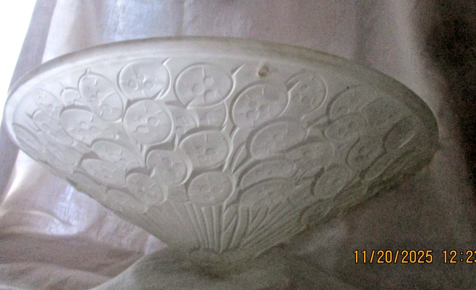 VASQUE LUSTRE SUSPENSION verre presse ART DECO era DEGUE MULLER SCHNEIDER - Photo 2/4