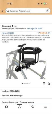 Front Mounted Child Bike Seat Adjustable Guardrail Footrest Heavy Duty Steel