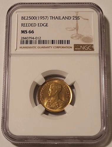 Thailand Rama IX 1957 25 Satang Reeded Edge MS66 NGC