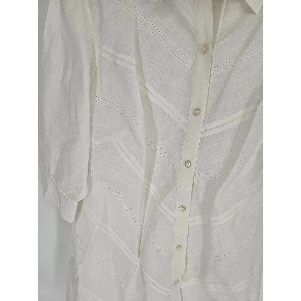 Camisa Top Ecologie Para Mujer Manga 1/2 Blanco Lino Cuello Abotonado Talla 2X Foto 2 de 4