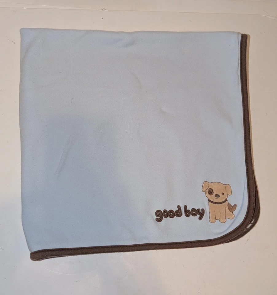 Gymboree Good Boy Puppy Dog Baby Receiving Blanket Brown Tan Stripes Cotton - Image 3 of 4
