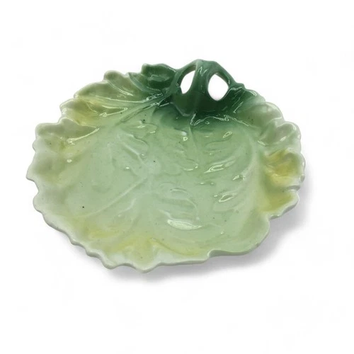 Vintage Green Leaf Dish Lettuce Cabbage Ware Ceramic Tray Shawnee Hull Style