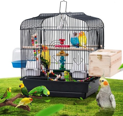 Wrought Iron Bird Travel Carrier Cage Parrot Cage with Handle and Perches - Picture 2 of 5