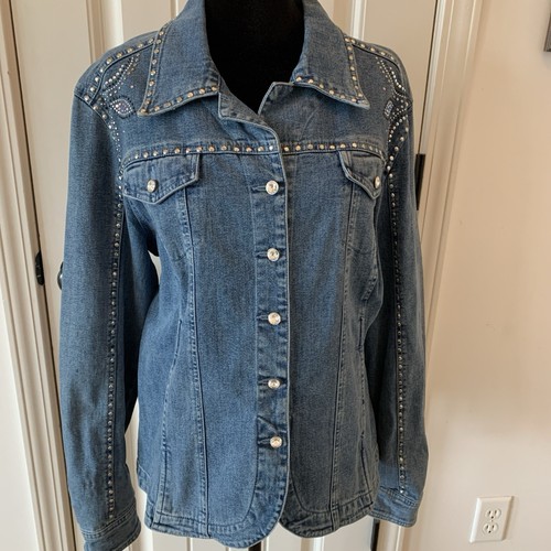 Christina Alexander Embellished Swarovski Crystal Button Jean Jacket Women’s XL