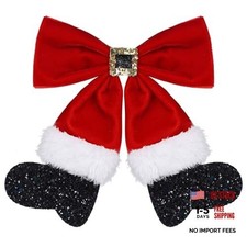 Christmas Red Velvet Ribbon Hair Bow Clip Large Sparkly Velvet Christmas Bows-B