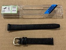 Ladies Genuine Leather Java Lizard Grain Watch Band Strap - Long - Black - LS706