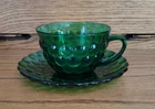 Vintage Anchor Hocking Forest Green Bubble Glass Cup & Saucer Set